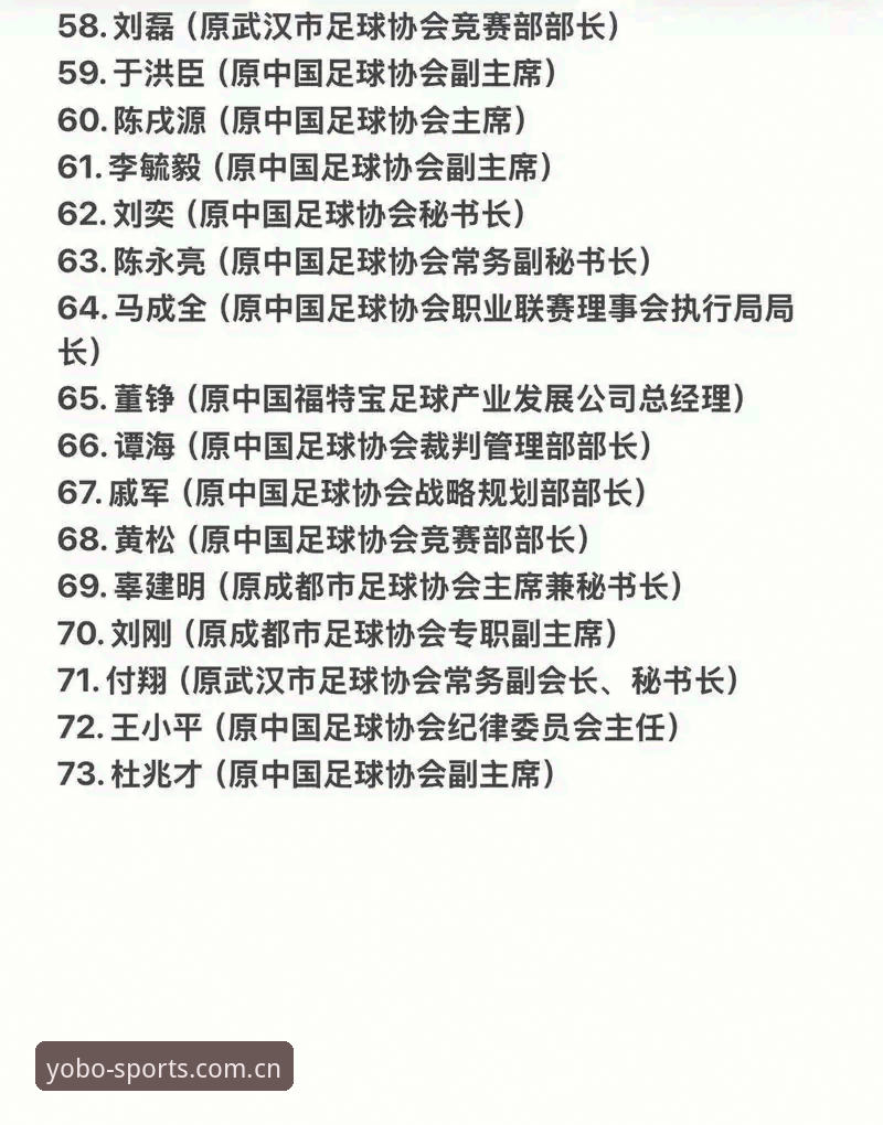 yobo体育官网入口 中国足协第三批禁足名单全面解析:17人终身禁赛,48人遭重罚,足球反腐风暴深度解读